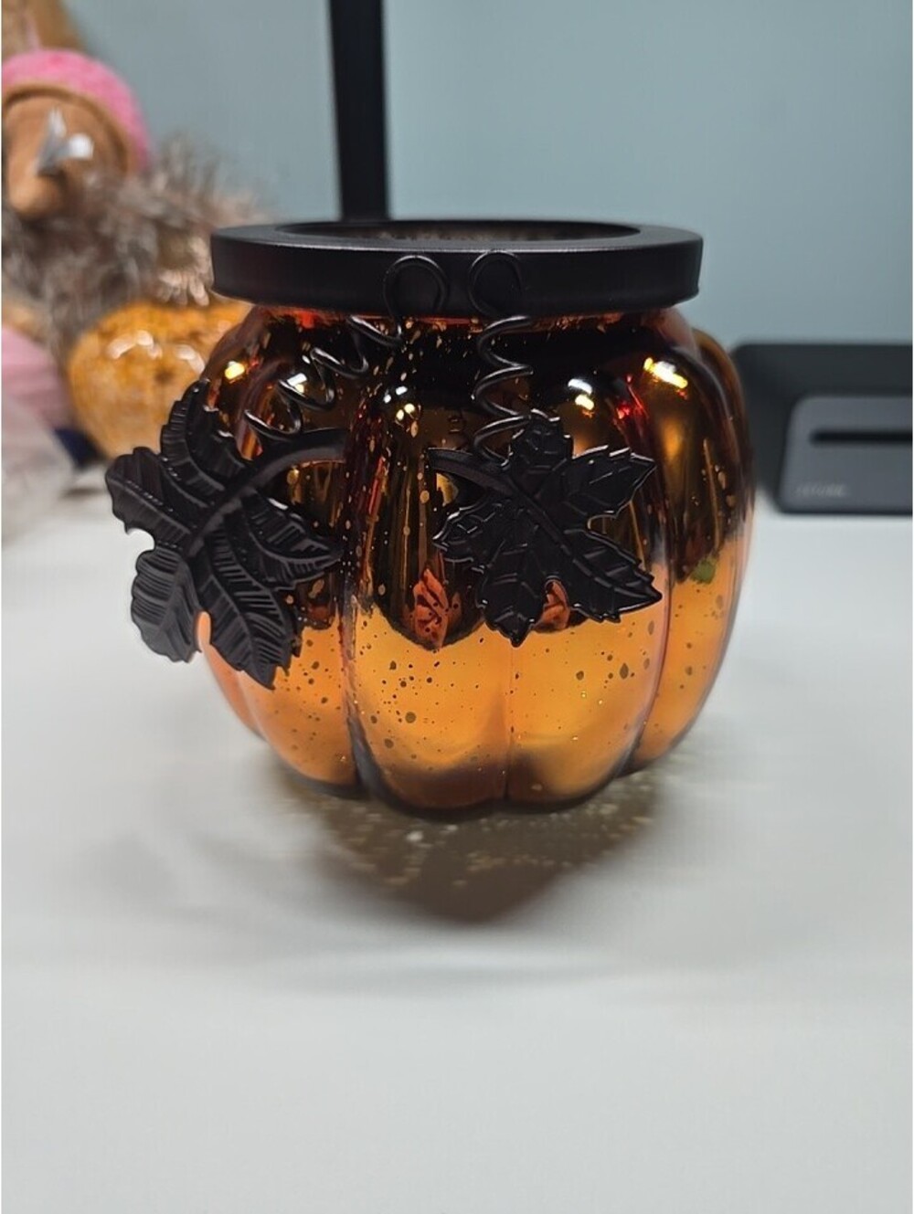 Hallmark Mercury Glass Pumpkin Candle Holder Copper Color Decor